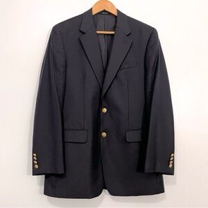 LAUREN RALPH LAUREN Blazer 46R Navy Blue Wool gold crest Buttons Sport Coat